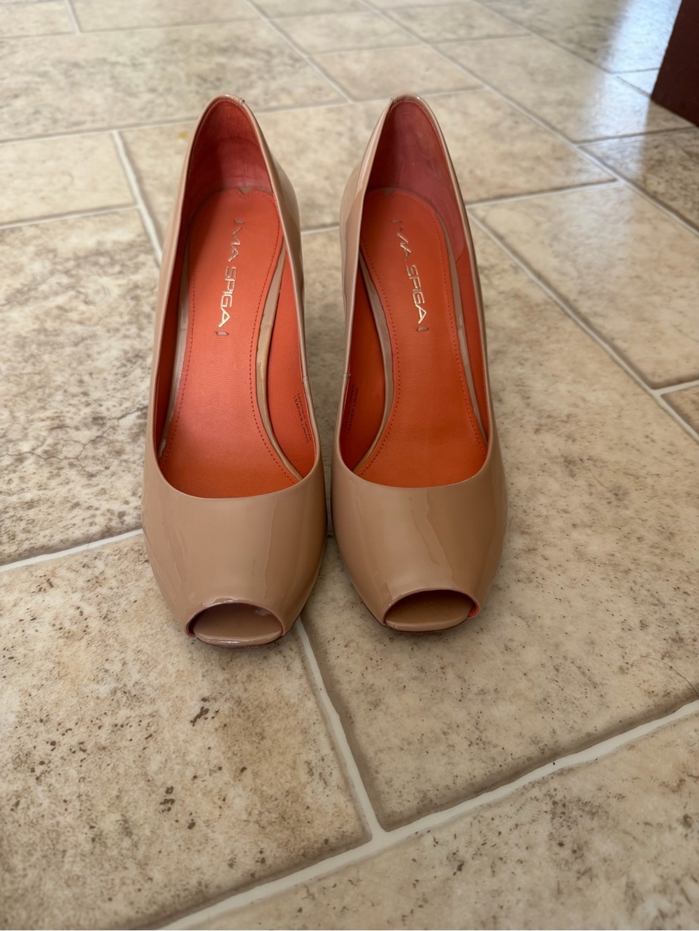 Via Spiga Nude Genuine Leather Peep Toe Heels | Classic Pumps | Size 6.5